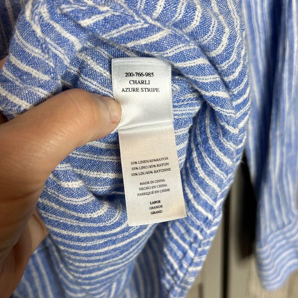 Rails Button Down Shirt Size L Linen Rayon Striped Blue White Charlie Azur - Picture 4 of 6